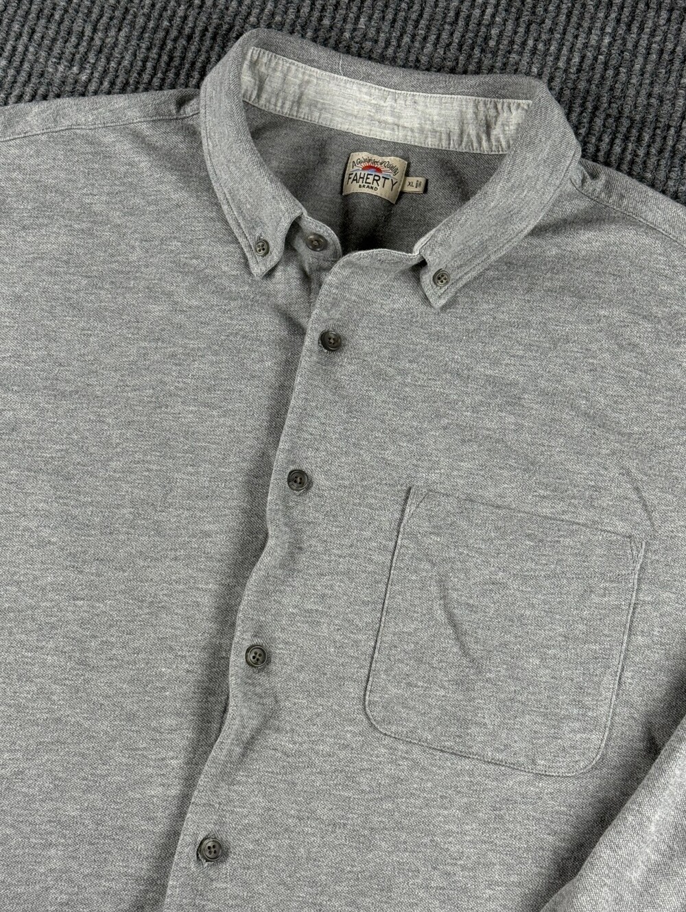 Faherty Button Up Shirt Mens XL Long Sleeve Jersey Knit Gray Solid Stretch